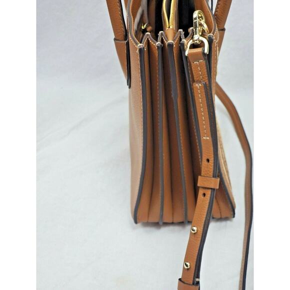 Michael Kors Rare Woven Rattan Straw Tote Handbag Leather Tan Purse Bag Pockets - Picture 12 of 12